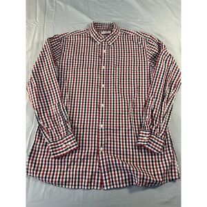 Sonoma Lifestyle Men's Large Plaid Button Down‎ Shirt Red Blue White 100% Cotton